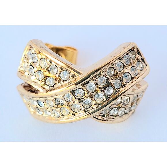 Roman Crossover X Faux Diamond Earrings Signed Vintage Gold Tone Pierced - Picture 2 of 7